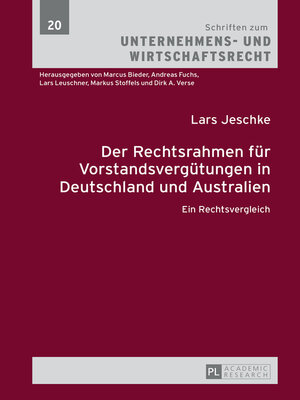 cover image of Der Rechtsrahmen für Vorstandsvergütungen in Deutschland und Australien